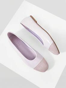 MOTF WOMEN SHOES RETRO NEW FASHIONABLE PURPLE PU LEATHER COLOR MATCHING SQUARE TOE FLAT SOLE SHOES, SIMPLE CASUAL AND LIGHT, LOW VAMP AND SLIP-ON, COMFORTABLE AND ELEGANT HIGH-END BALLET SHOES SPRING SHOES - Light purple - View 8