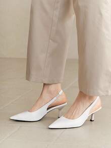 Women's High Heel Shoes, Fashion Versatile Commuting Work Shoes, French Style Summer Sandals - White Leather - View 3