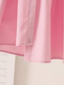 SHEIN Tween Girl Floral Print Button-Front Short Sleeve Shirt And Ruffle Hem Skirt 2-Piece Set - Pink - View 3