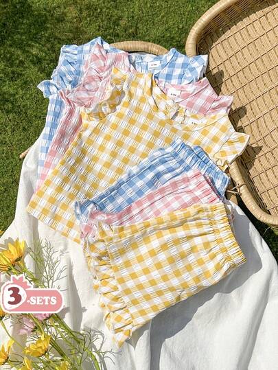 Vintaside Kids Baby Girls' Summer Floral Ruffle Trim Top And Shorts Set, Loose Comfortable Fit, Suitable For Casual Outings, Leisure Trips, Family Gatherings, Summer Picnics Baby Girl Clothes