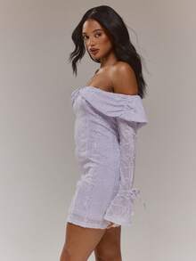 MUSERA Lace Tie Detail Ruched Flared Bow Sleeves Off The Shoulder Dress Cute Sexy Spring Easter Going Out Girly Mothers Day Occasion Soft Bloom - Mauve Purple - View 4