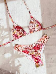 Swim Vcay 2026春夏女式吊带露背黑色底白色波点随机印花甜美可爱侧高衩泳裤两件式比基尼泳装 - 彩色 - 查看 3