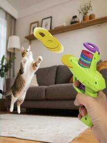 Lanzador de juguete interactivo para gatos - Lanzador de disco de espuma para juego en interiores, diversión sin batería para gatitos y gatos - Multicolor - Ver 2