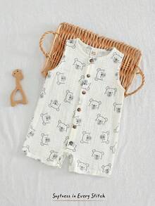 Cozy Pixies 男婴卡通椰子树图案圆领无袖连体短裤，休闲百搭 - 彩色 - 查看 4