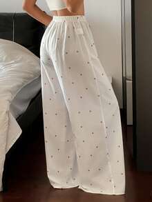 DAZY Women's Cute Heart Pattern Straight Leg Long Pajama Pants, Suitable For Summer And Spring - Red - View 2