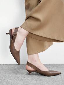 CUCCOO BIZCHIC Women's Pointed Brown PU Metal Buckle Slingback Stiletto Temperament Commuting Fashion Wear High-Heeled Sandals Spring Shoes - Brown - View 3