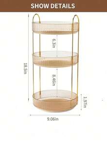 Rotating Cosmetics Storage Rack, 360 ° Rotating Skincare Product Storage Rack, Bathroom Storage Rack, Adjustable Layer Makeup Storage Slouchy Wheel Makeup Storage Rack, Suitable For Dressing Table And Bathroom, Yellow - Champagne - View 12
