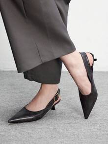 CUCCOO BIZCHIC Women's Pointed Toe Black PU Leather Metal Buckle Ankle Strap Stiletto Heel Commuting Fashion High Heel Sandals - Black - View 4