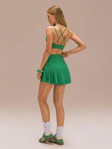 GLOWMODE FeatherFit™ Strappy Back Sports Bra Tank Top Low Impact Yoga Daily Gym  Spring Summer - Green - View 7