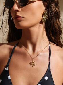 Swim Chiccia 1件简约18K镀金不锈钢太阳花吊坠项链，螺旋吊坠颈链，适合夏季佩戴 - 金色 - 查看 11