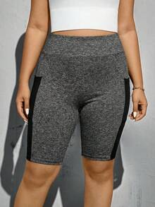 SHEIN Essnce Quần short nữ cỡ lớn thời trang xuân hè, chất liệu co giãn cao, thoải mái, cơ bản, đa năng, màu đen, kiểu quần biker có túi, quần nữ, trang phục đường phố, quần short ôm dáng, quần áo đi chơi, trang phục Y2K, quần jogger. - Xám - Xem 6