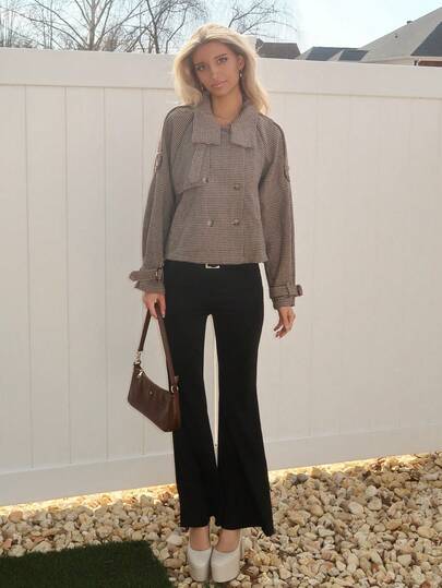 Sydney Algeri Women's Fall/Winter Fashion Chic Casual Loose Houndstooth Patterned Jacket,Women's Winter Jacket,Fall Clothes For Women,Cozy Fall And Winter Clothes For Women