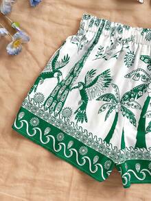 Soleia 女士热带印花吊带背心和短裤两件套休闲度假套装 - 綠色 - 查看 5