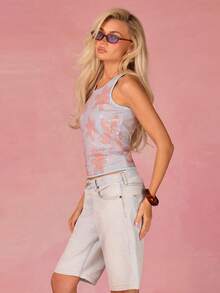 Athîral Women's Light Blue Floral Summer Y2k Party Night Sleeveless Sequined Vest,Casual Vacation Sparkling Floral Top,Suitable For Date And Holiday Wear - Multicolor - View 5