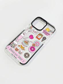TOM & JERRY X SHEIN Tom And Jerry Foodie Sticker Bomb Phone Case, Clear TPU Soft Case With Black Bumper, Shockproof Protective Cover, Cute Cartoon Graffiti Print For Sweet Snack Lovers, Daily Use & Birthday Gift,Etc. Covers,Compatible With IPhone Case - Clear - View 6
