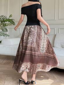 DAZY Bộ đồ nữ mùa hè gồm áo và chân váy cổ rộng, kiểu dáng trễ vai, thích hợp mặc mùa hè. - màu đen - Xem 5