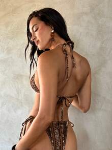 Aloruh 女士夏季新款扎染印花比基尼套装，性感派对音乐节炫彩贝壳装饰女士泳装，女士海滩度假装 - 彩色 - 查看 2