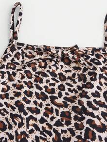 少女日常休闲豹纹吊带裙 - 棕色 - 查看 2