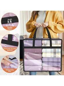 Conjunto de 1/4 Sacos de armazenamento plásticos transparentes extragrandes de 40L com zíper e alças reforçadas, ideais para guardar roupas, roupas de cama e materiais de mudança. - Multicolorido - Ver 8