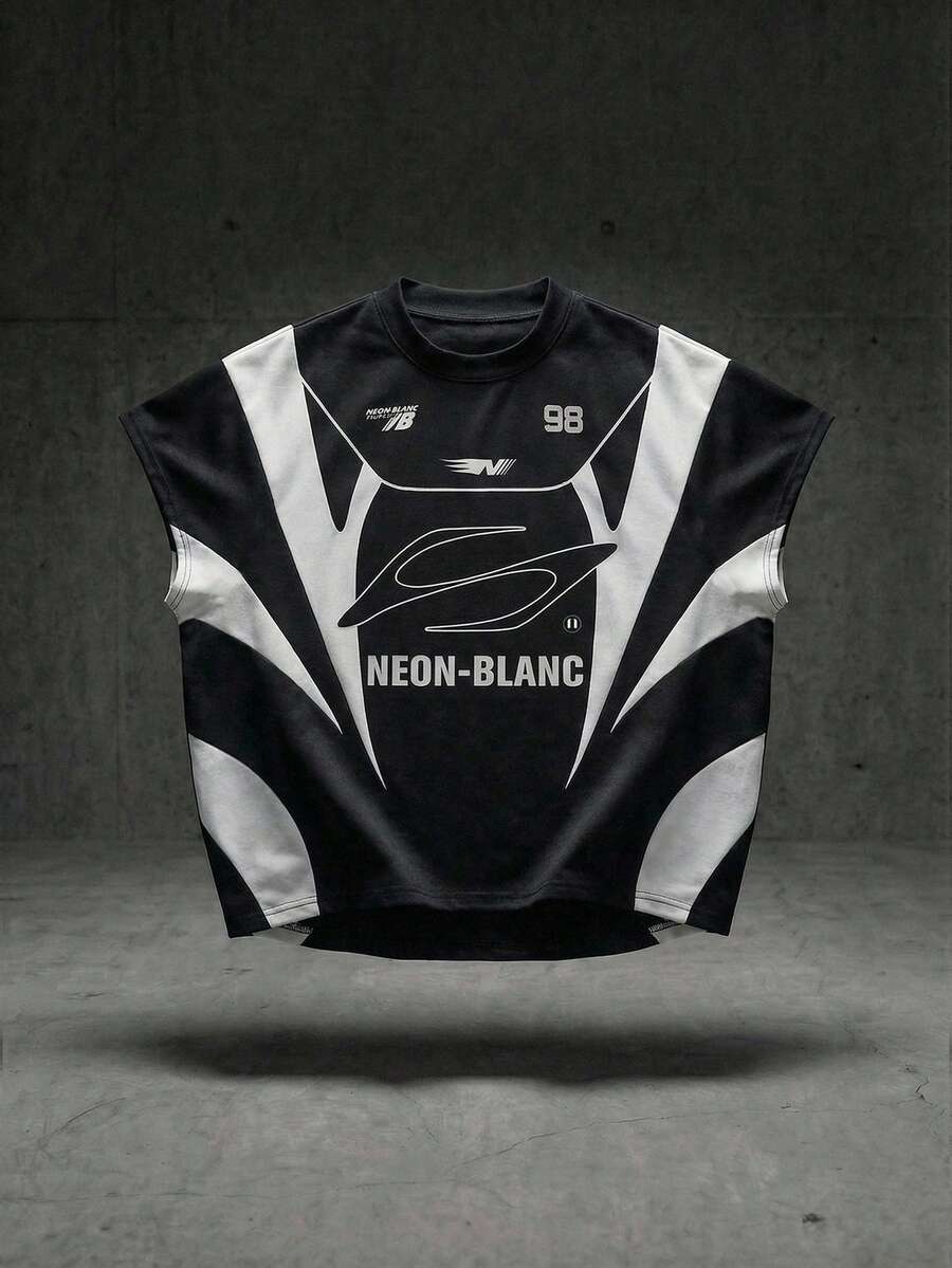 Manfinity RebelGame Camiseta de tirantes holgada casual para hombre, estampado digital, talla estándar, color negro, para verano