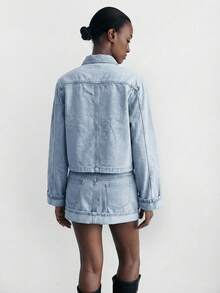 Maija Women's Long Sleeve Single-Breasted Pocket Denim Jacket And Loose Denim Midi Skirt Set - Light Wash - View 2