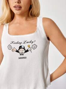 MONOPOLY X SHEIN Women's Cartoon Print Camisole And Striped Dollar Bill Pattern Lounge Pants Set - Green - View 6