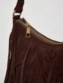 MUSERA Faux Leather Fringed Handbag Cute Summer Going Out Daily Spring Holiday Accessory Women's Fashionable Retro Simple Tassel Suede Shoulder Bag - Coffee - View 5