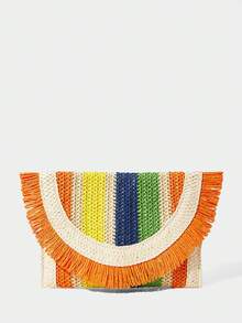 SHECARRY Bolso de embrague casual de vacaciones con flecos y rayas de contraste - Color - Ver 3
