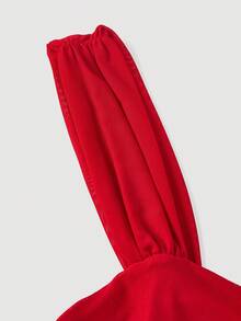 SHEIN MOD 红色褶皱开衩半身裙，两件套 - 紅色 - 查看 10