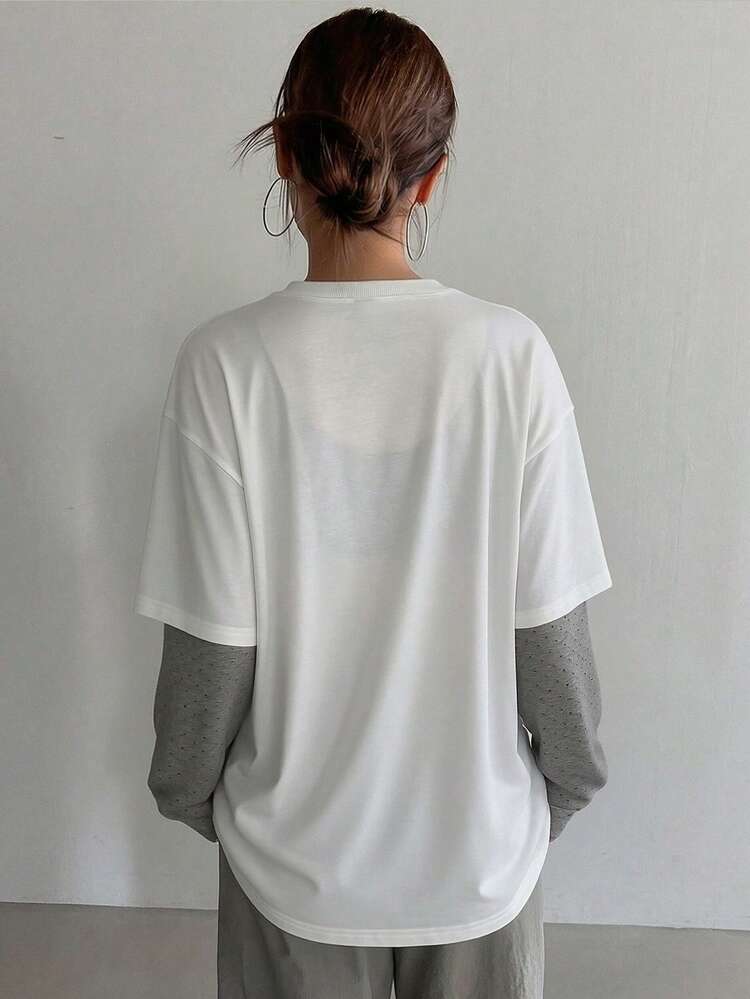 Women's Round Neck Loose Polka Dot Print 2 In 1 T-Shirt Graphic Tees Women