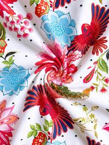 Soleia 女士彩色热带鸟类和花卉印花方领荷叶袖连体泳衣，适合海滩度假 - 彩色 - 查看 6