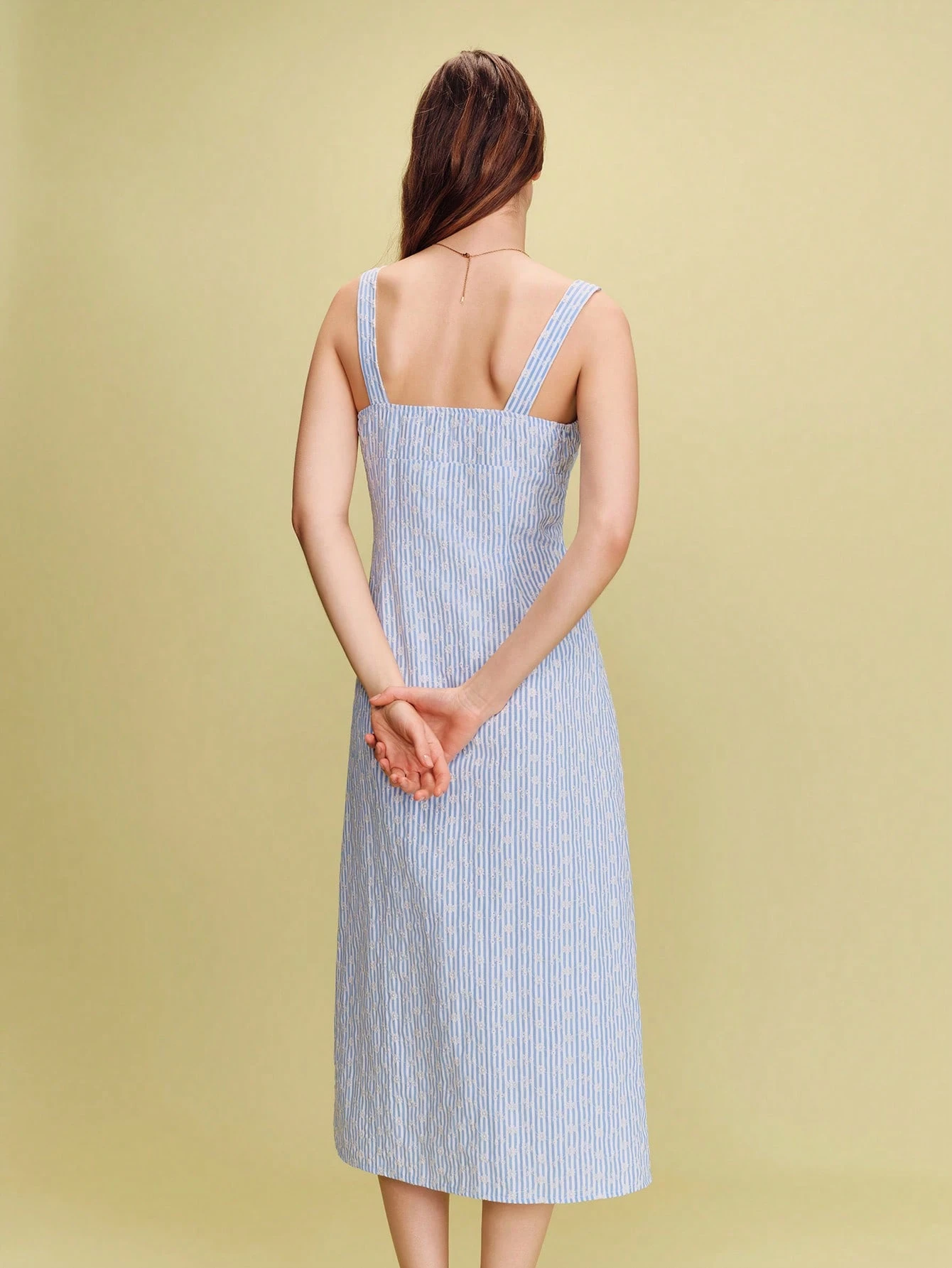 Sleeveless Striped Midi Dress With Floral Print And Buttons On The Chest For Spring Summer Vacation Spring Summer French Style Parisian Style
