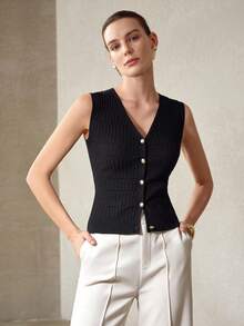 MOTF PREMIUM WOMEN'S RIBBED KNIT BUTTON-FRONT CARDIGAN - Black - View 6