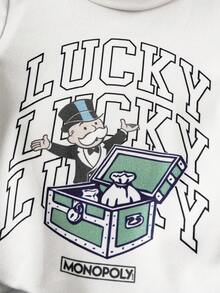 MONOPOLY X SHEIN 女婴卡通字母印花T恤和条纹短裤套装 - 杏色 - 查看 4