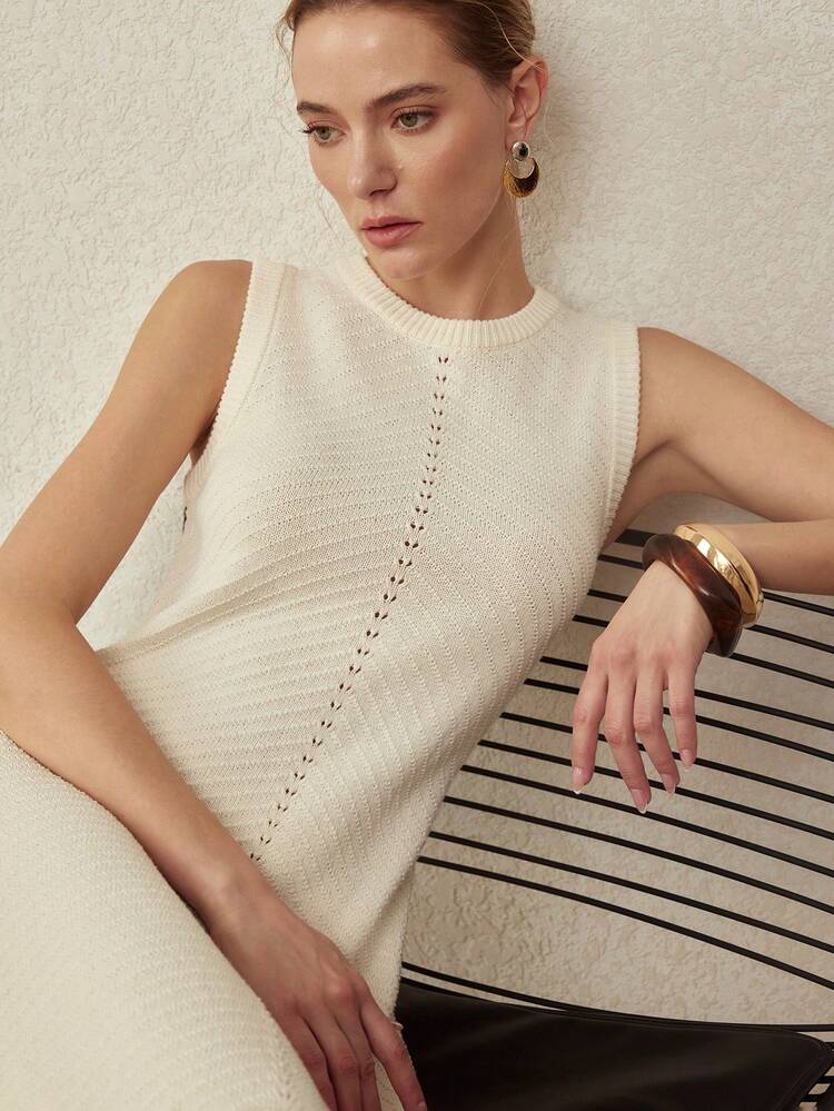 SLEEVELESS ROUND NECK FASHIONABLE KNIT DRESS, SUITABLE FOR DATES AND VACATIONS, SPRING/SUMMER
