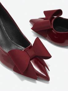 Stiletto High Heels Pointed Toe Slip-On Pumps, Fashionable Professional Quality Chic Ladies Shoes Valentines - Burgundy - View 5