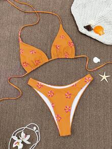 Swim Vcay 2pcs/Set New Ditsy Floral Halter Sexy Bikini Swimwear For Women - Multicolor - View 4