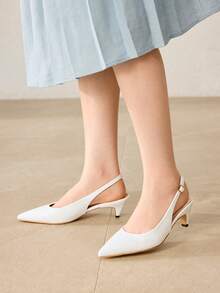 MOTF WOMEN'S ELEGANT MINIMALIST DAILY COMMUTE VERSATILE WHITE POINTED TOE KITTEN HEEL SANDALS - White - View 6