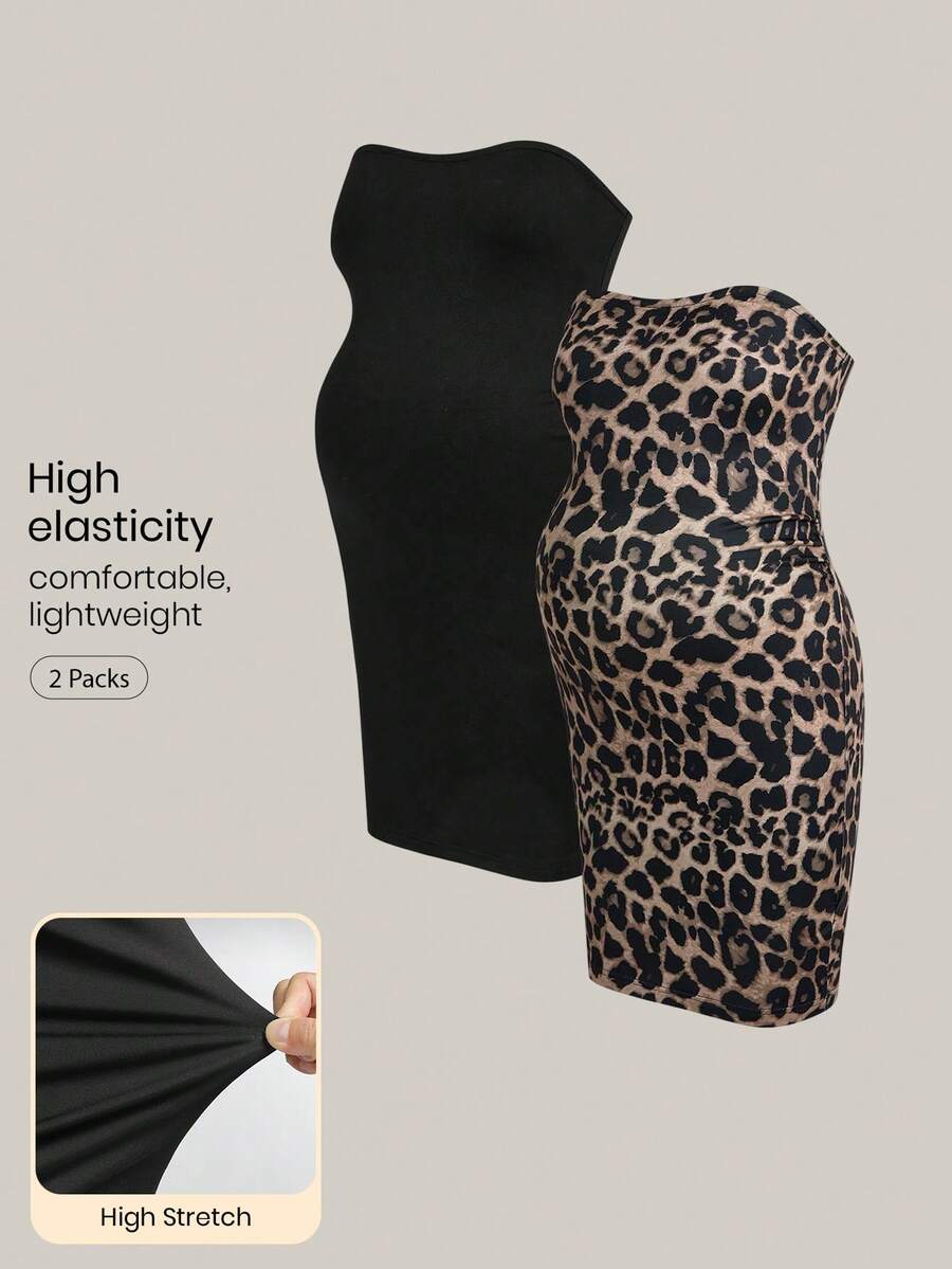 Modmama 孕妇豹纹及纯色抹胸连衣裙 - 彩色 - 查看 1