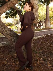 Lupita Cardoza 女士休闲拉链连帽羊毛夹克 - 棕色 - 查看 2