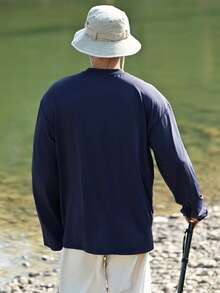 DAZY Spring Letter Print Navy Blue Long Sleeve T-Shirt For Men - Navy Blue - View 2