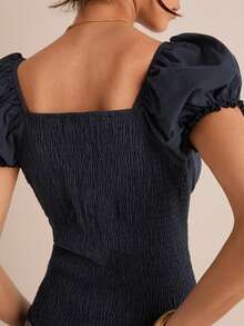 Easelle 藏蓝色刺绣修身女式衬衫 - 藏蓝色 - 查看 7