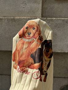 MainGRL 黄色罗纹针织动物图案可爱不对称肩部女式T恤 - 黃色 - 查看 7