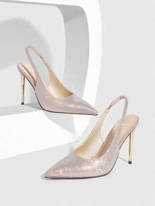 CUCCOO SZL 春秋新款玫瑰金镶钻尖头镀金高跟时尚派对性感前卫优雅女士高跟鞋 - 玫瑰金 - 查看 2