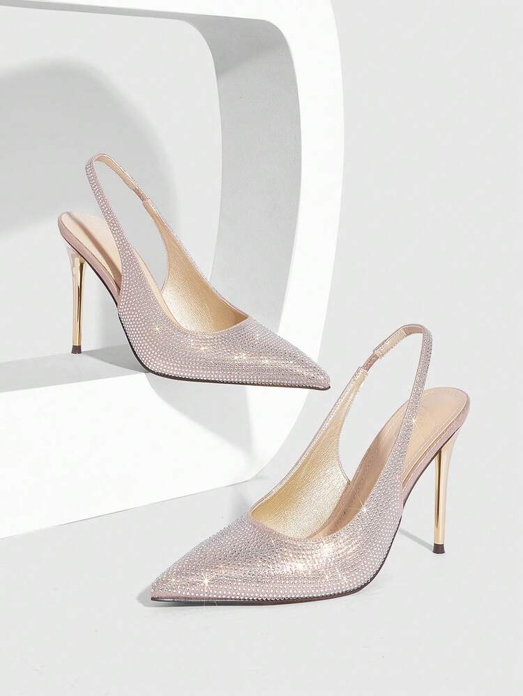 CUCCOO SZL Spring And Autumn New Rose Gold Diamond Pointed Gold Plated Heel Fashion Party Sexy Avant-Garde Elegant Ladies High Heel Shoes Spring Shoes