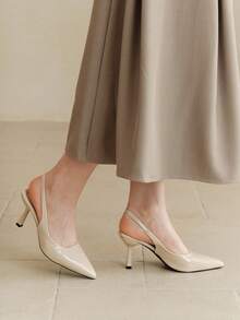 Women's Pointed Toe Kitten Heel Slip-On Sandals - Khaki - View 3