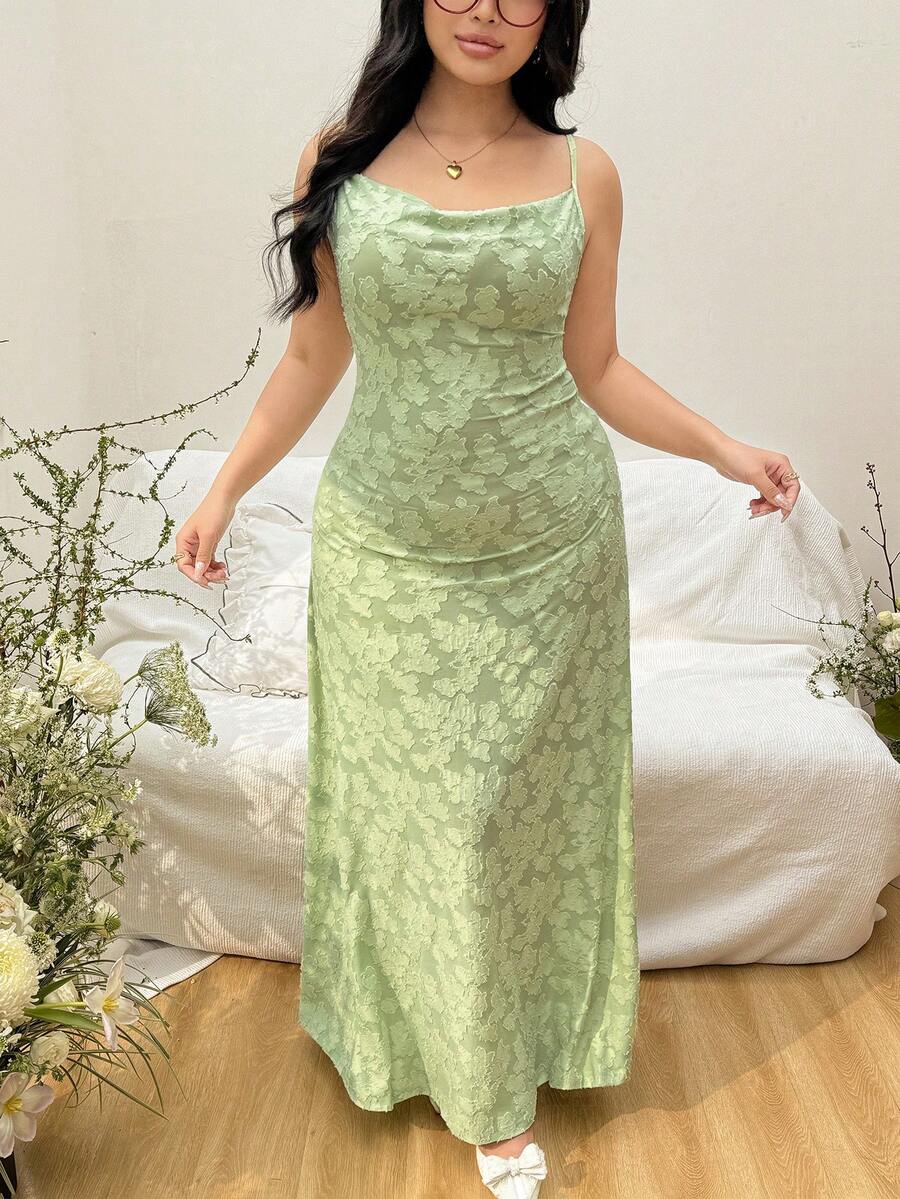 CovetEZ Vestido de tirantes elegante de unicolor y jacquard para tallas grandes en verano - Multicolor - Ver 1