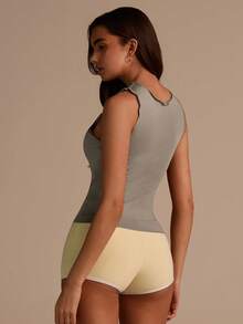 Fluxe Camiseta de tirantes ajustada de cuello redondo de unicolor para mujer,Gris,Verano,Escapada urbana,Atuendos de vacaciones de verano,Ropa de vacaciones en la playa,Conjuntos de entrenamiento de primavera para fiestas - Gris - Ver 3