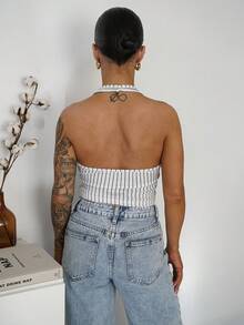 SAYEHFBABY 女式条纹字母图案街头风工字背心 - 黑與白 - 查看 2