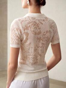 MOTF PREMIUM POINTELLE KNIT SOLID V-COLLAR KNIT TOP - White - View 3